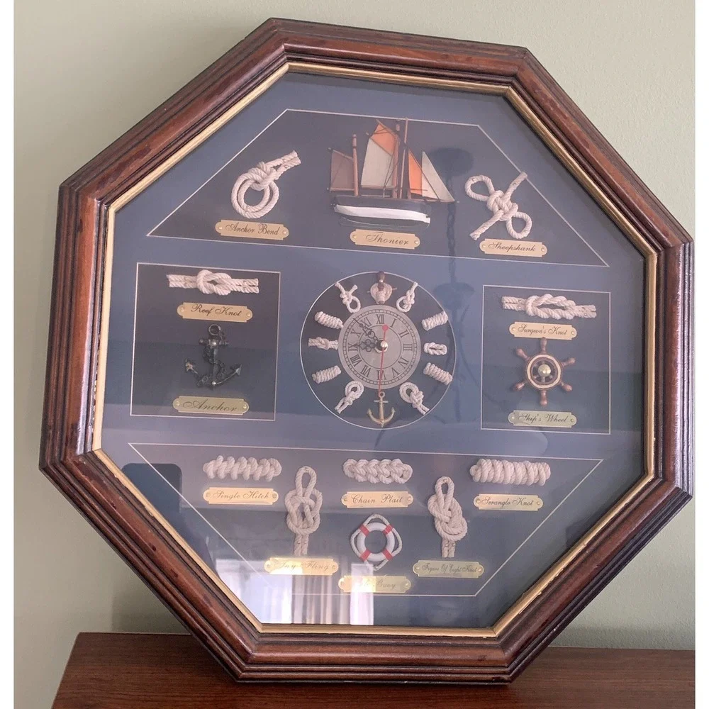 Decorative Wall Clock With Nautical Knots Wall Hanging 3D Shadow Box Ship Decor